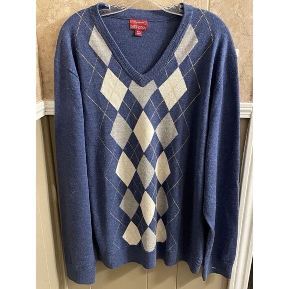 2 Merona V-neck Sweaters Burgundy & Blue Men's Size XXL‎